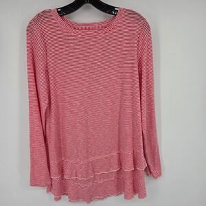 Soft Surroundings Red White Striped Long Sleeve Ruffle Hem Tunic Top Womens S